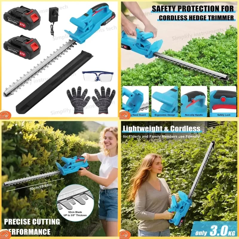 Cordless Hedge Trimmer 18500 RPM Pruning Shears Garden Trimmer for Bushes Shrubs Trees 50cm Cutting Length 15mm