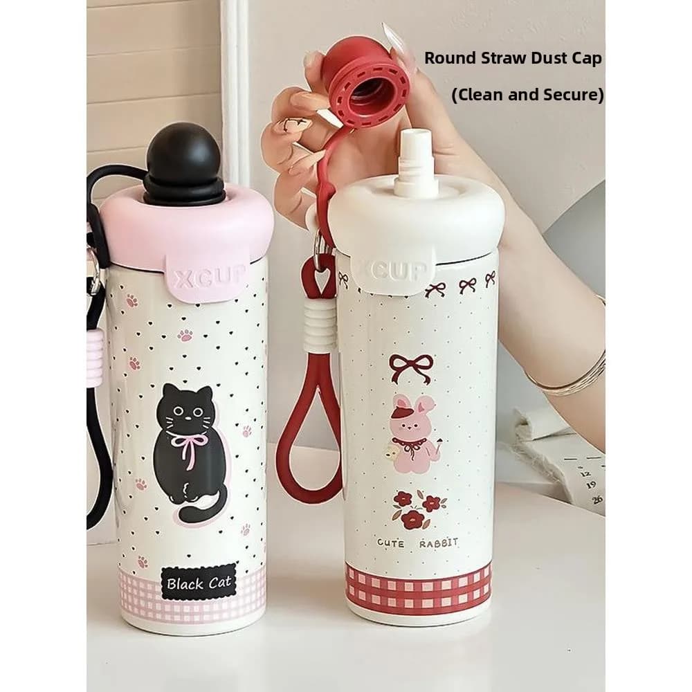 Borraccia Termica Rosa Carina per Ragazze, Speciale per la Scuola, Tazza Ice King in Acciaio Inossidabile, Mantiene Freddo e Caldo, Senza Manico, con Cinghia