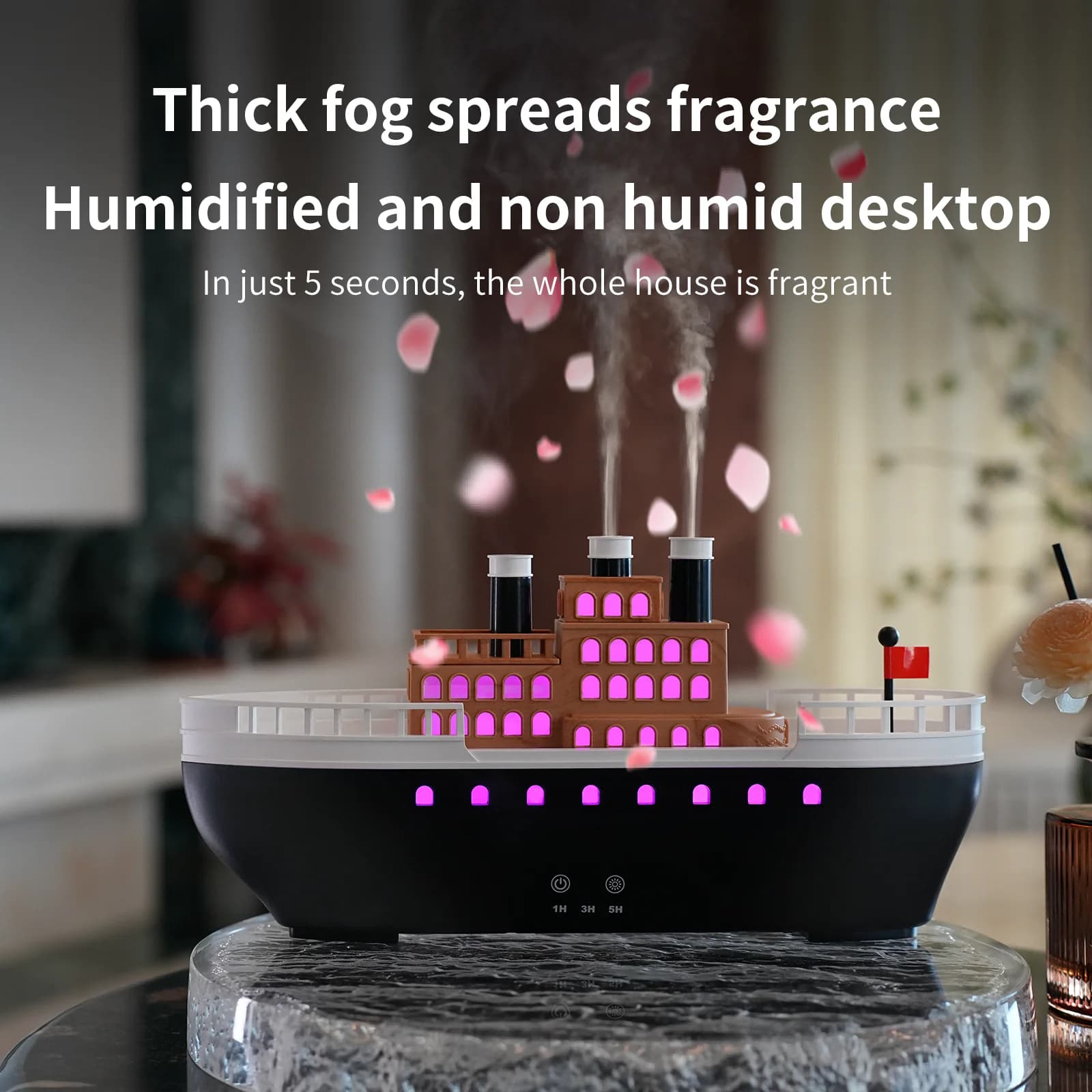 Nuovo Umidificatore d'Aria a Forma di Nave 2026, Effetti Fiamma Colorati, Nebbia Fine Silenziosa, Timer a 3 Livelli – Diffusore di Oli Essenziali per Casa, Ufficio