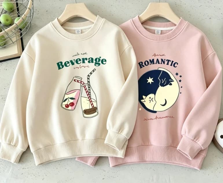 Toddler Boys And Girls Beverage Cat Dinosaur Print Sweatshirt Premium Cotton Casual Pullover Tops Baby Fashion Casual Clothing