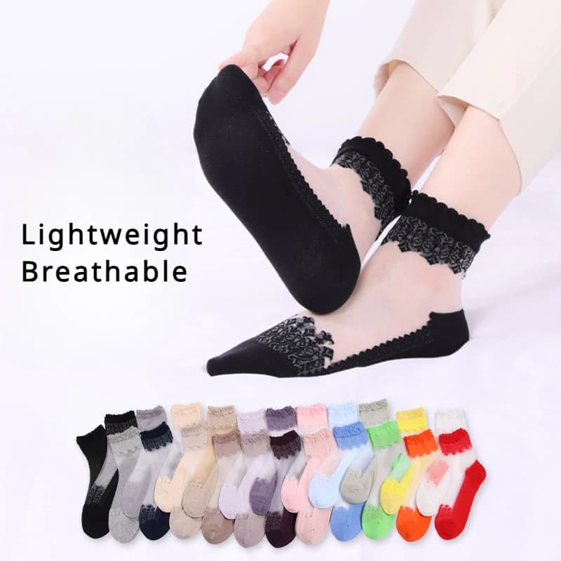 New Silk Velvet caviglia Short Sox calzini elastici in pizzo donna trasparente ultrasottile maglia femminile antiscivolo fondo Splice calzino Meias
