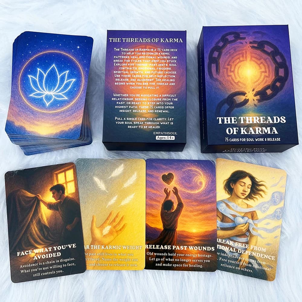 Le fili delle carte Karma Oracle, 75 carte per lavoro e rilascio dell'anima, mazzo per la chiusura e le lezioni dell'anima, mazzo di Taro