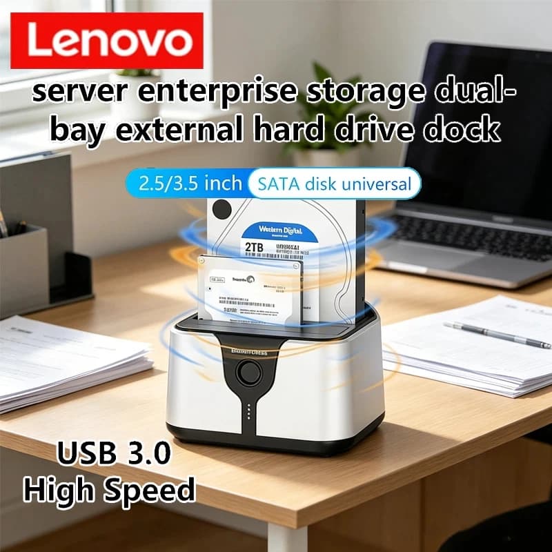 Lenovo Blueendless Docking Station per HDD e SSD a 2 Bay, Adattatore USB 3.0 SATA, Box Esterno per Clonazione Offline di Dischi da 2.5/3.5 Pollici