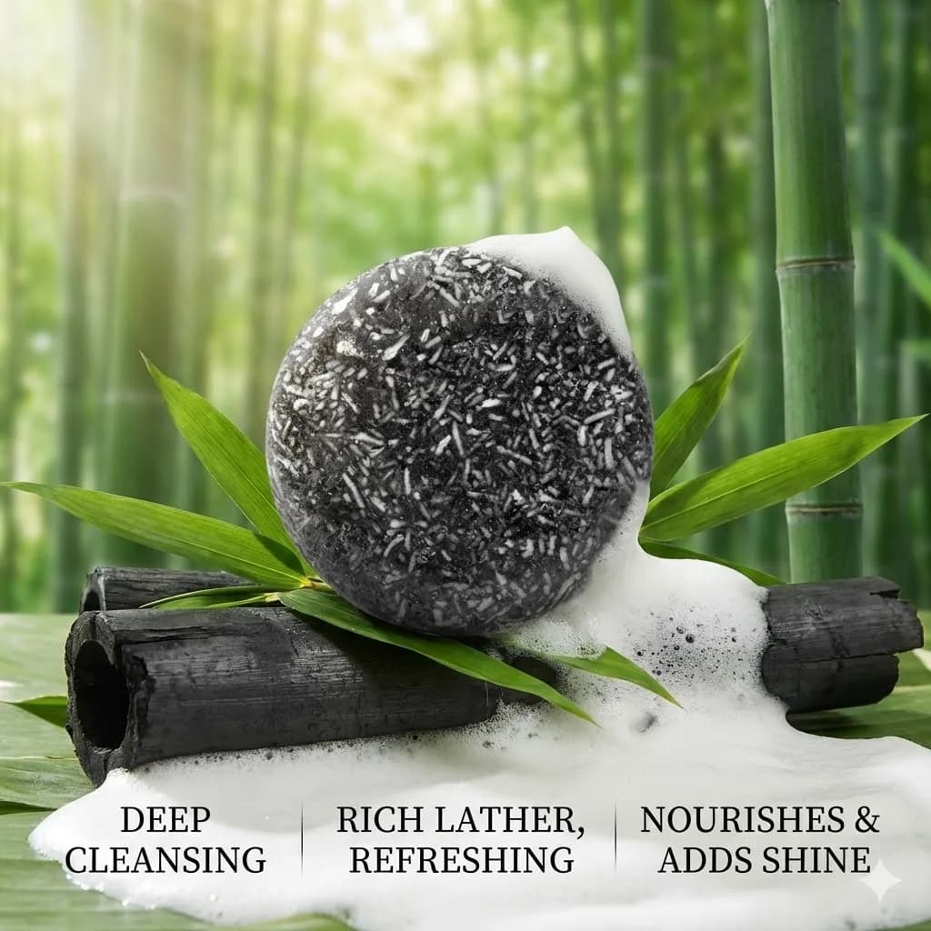 Sapone Solido Artigianale al Carbone di Bambù PURC, Shampoo Naturale con Oli Essenziali, Schiuma Ricca, Pulizia Profonda del Cuoio Capelluto, Anti-Forfora, Cura dei Capelli