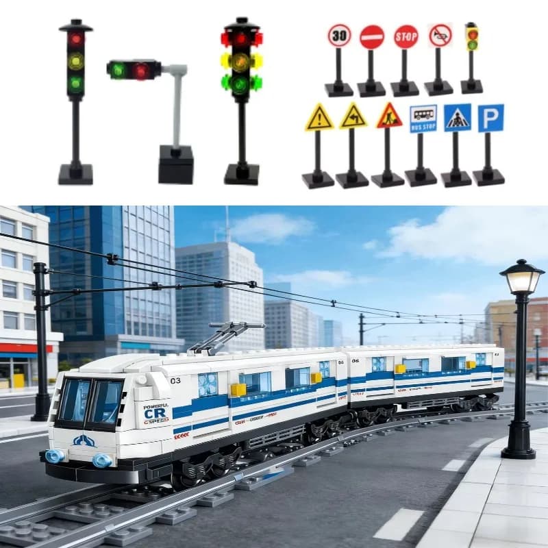 Serie Traffico Urbano: Giocattoli da Costruzione, Binari Ferroviari, Treni, Tram, Semafori, Modelli di Segnaletica Stradale, Segnali Stradali, Regalo per Ragazzi