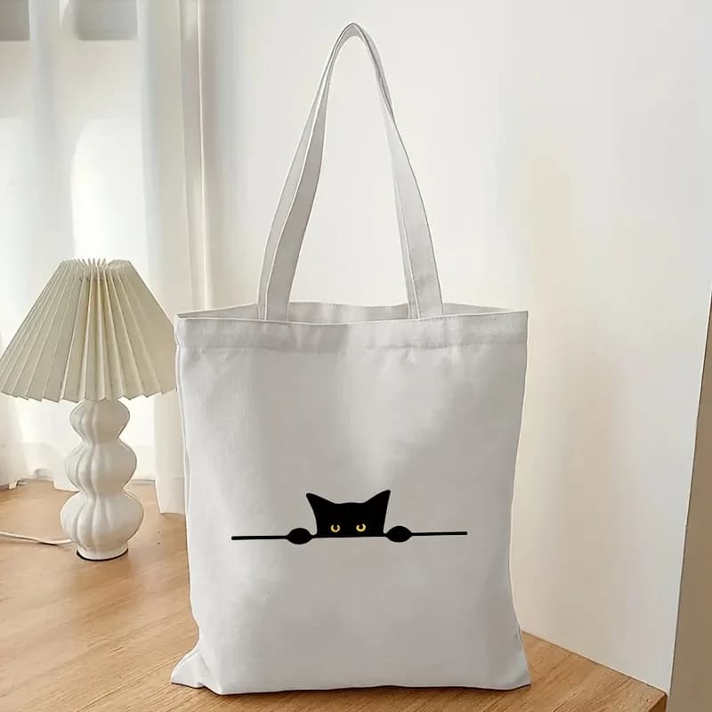 Linear Cat Print Pattern Fashion Canvas Backpack Tote Bag, Unisex Casual Simple Shopping Bag, Multifunctional Large Capacity Luggage Bag Backpack