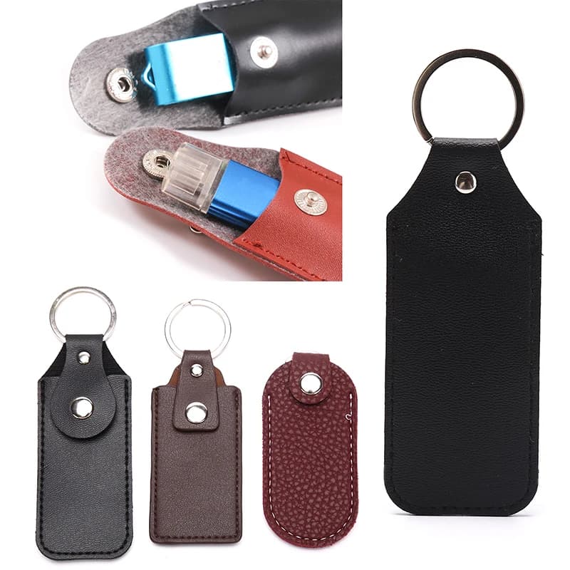 【xxx】Custodia protettiva USB portatile in pelle con portachiavi per chiavetta USB[S14]
