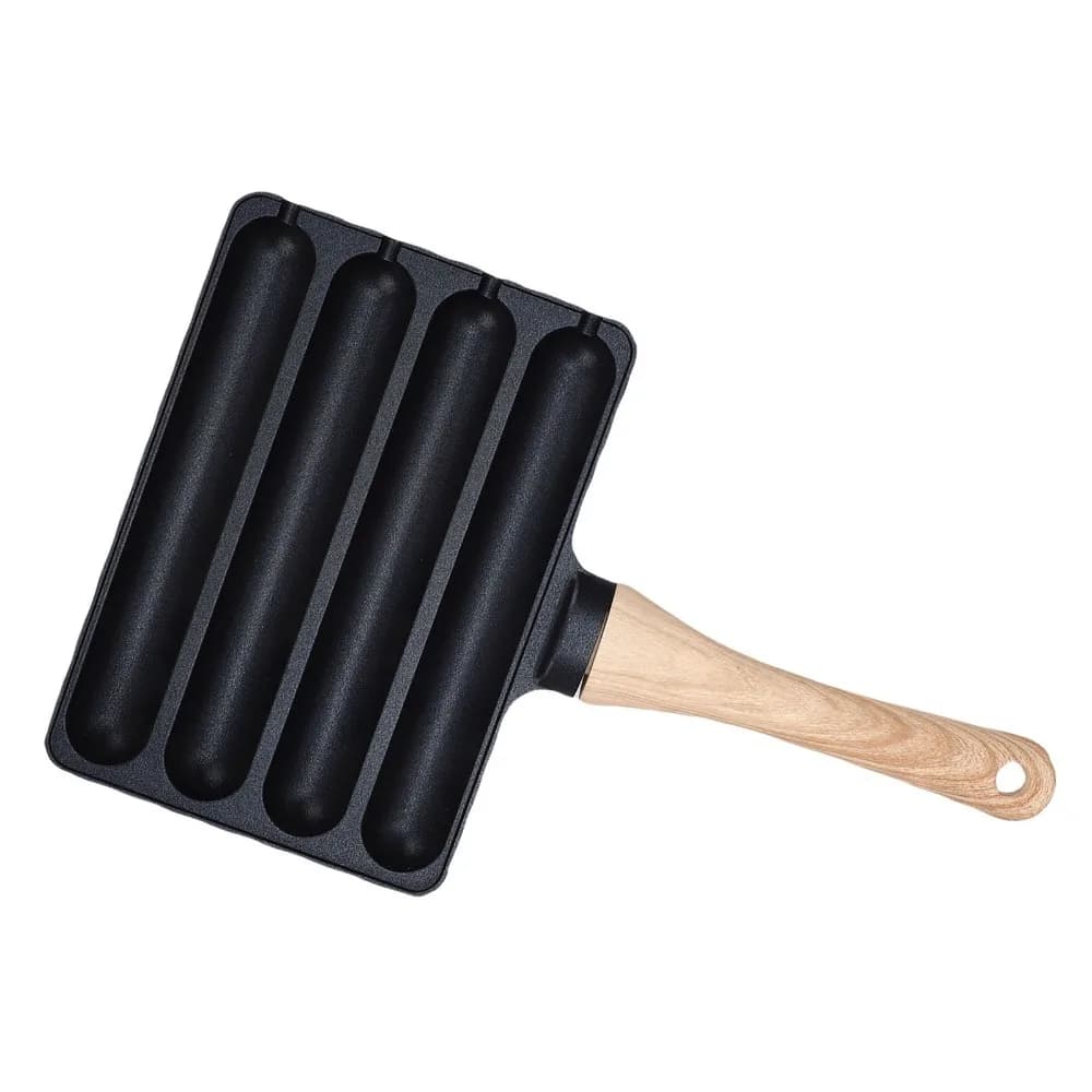 Practical Wood Handle Hot Dog Pan Save Space Compact Sausage Pan Aluminum Alloy + Bakelite Black Sausage Grill Pan Open Flame