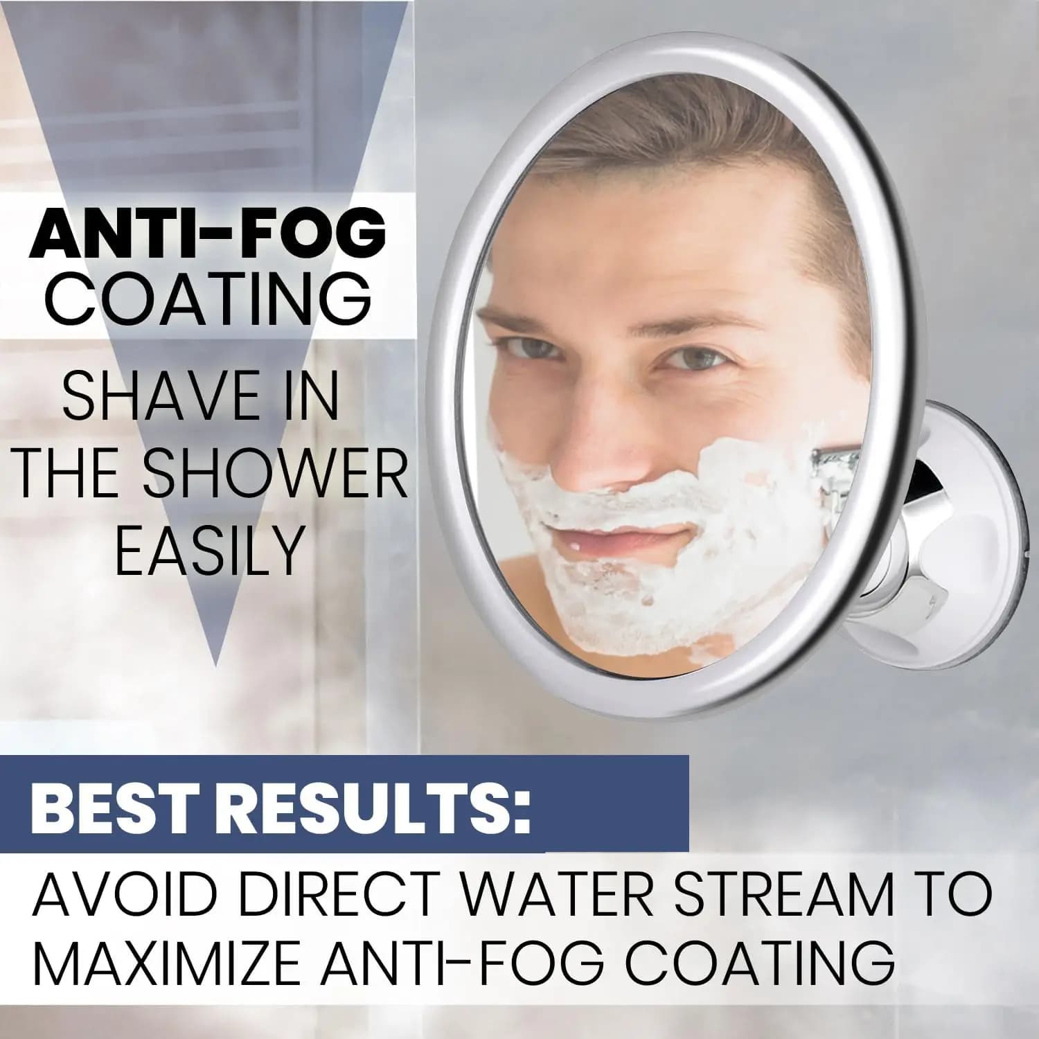 Specchio da Bagno Antiappannamento con Potente Ventosa per Doccia, Girevole a 360°, Specchio Antiappannamento per Rasatura e Bagno