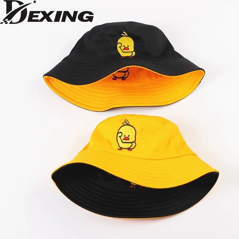 Cappello da pescatore reversibile con anatra gialla nera per uomo donna Cappello da sole estivo Cappello da pesca Bob Panama Cappello da pescatore da esterno pieghevole