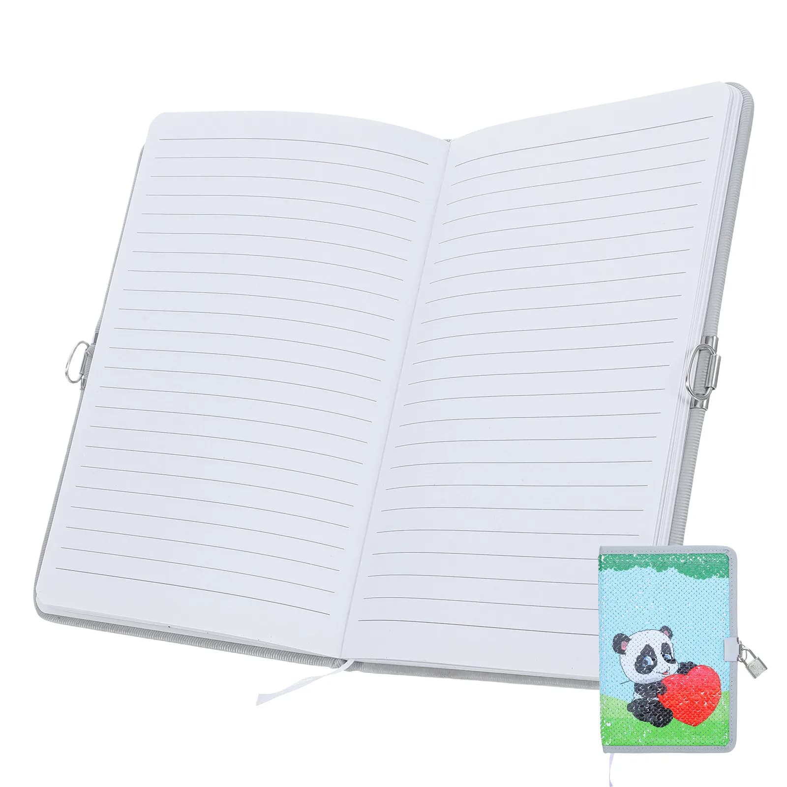 Panda Diary A5 Locked Notebook Reversible Sequin Cover School Writing Journal Sketchbook Secret Lock Diary