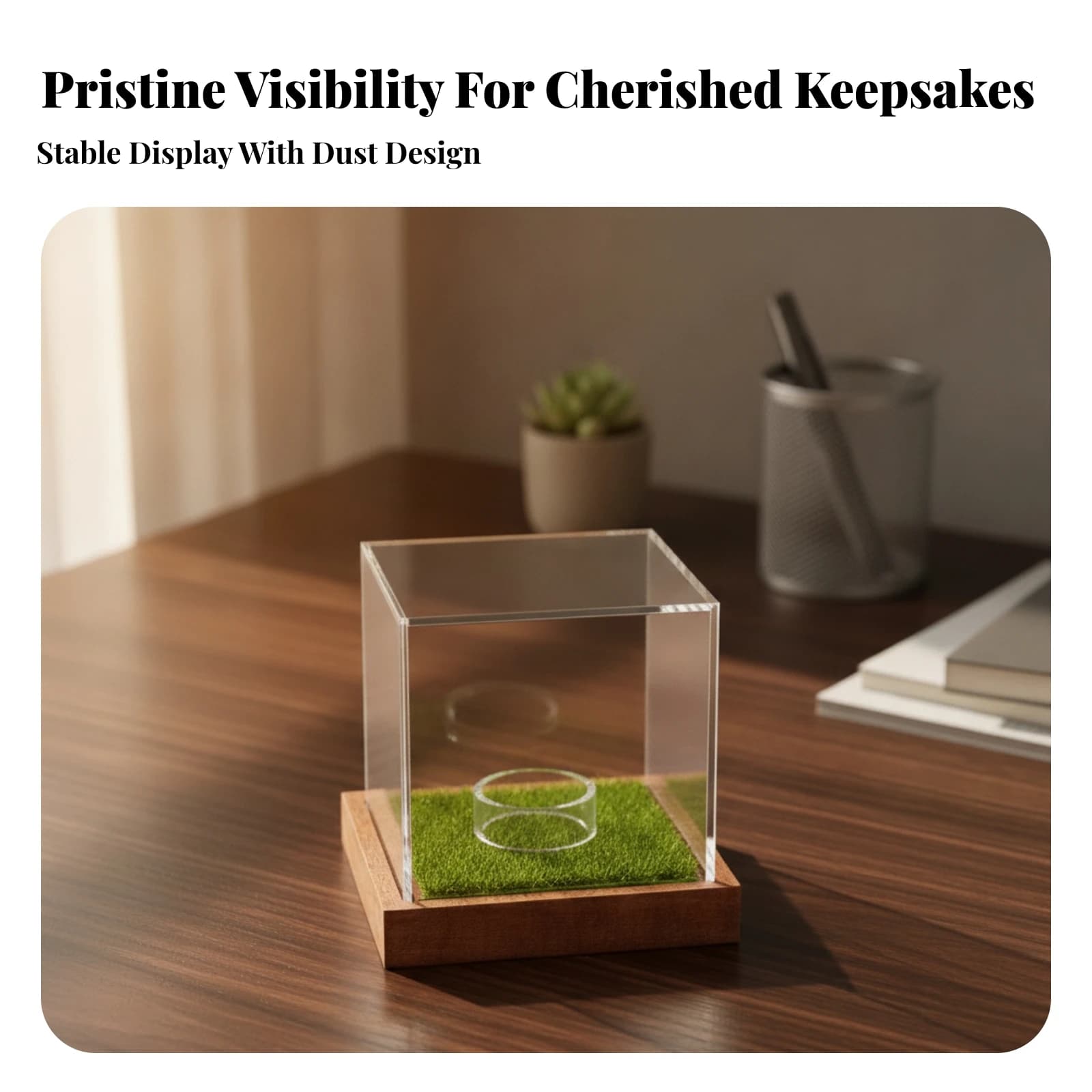 Display Case Dustproof Golf Ball Display Case with Wood Base Showcase Transparent for Golfers, Shelf, Desk