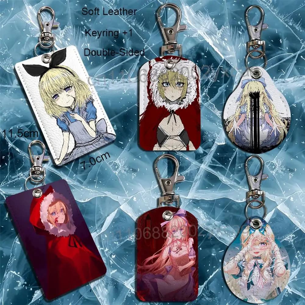 Portachiavi rettangolare Alice Rossa Cappuccetto Rosso Black Souls, porta tessere identificative, porta badge, custodia per carte di accesso, in pelle