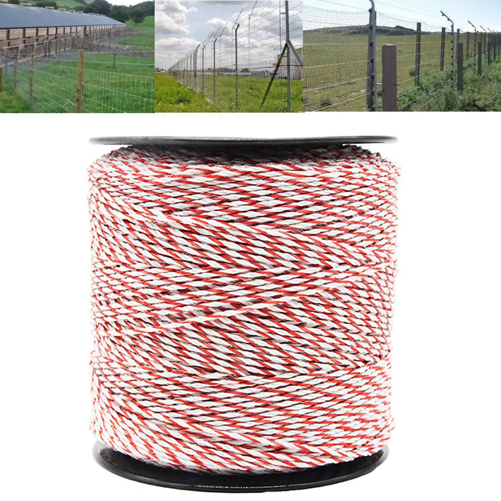 Electric Fence Wire Beast 500M White and Red, Stainless Steel Conductive Cord, Electric Fence Roll