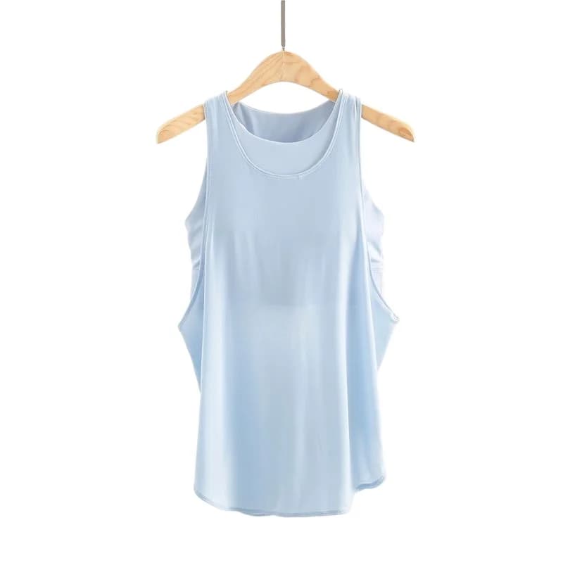 Abbigliamento estivo per yoga, gilet da donna con cintura antiurto, imbottitura sul petto, due top, camicetta ampia per corsa e fitness