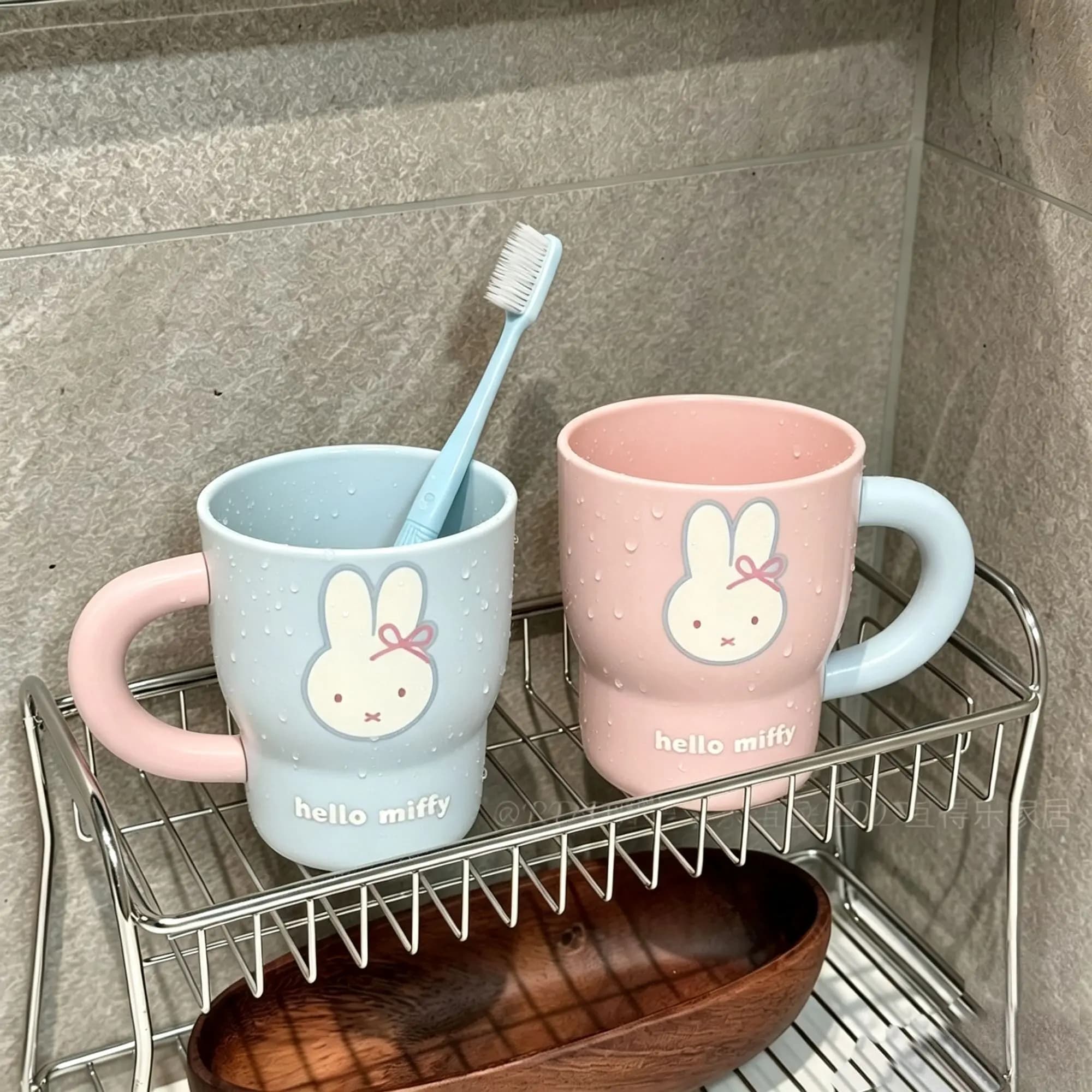 Miffy Rabbit Cartoon Pattern Tooth Mug Big Contrast Color Handle Plastic Washing Cup Bathroom Water Drink Home Simplicity Cup