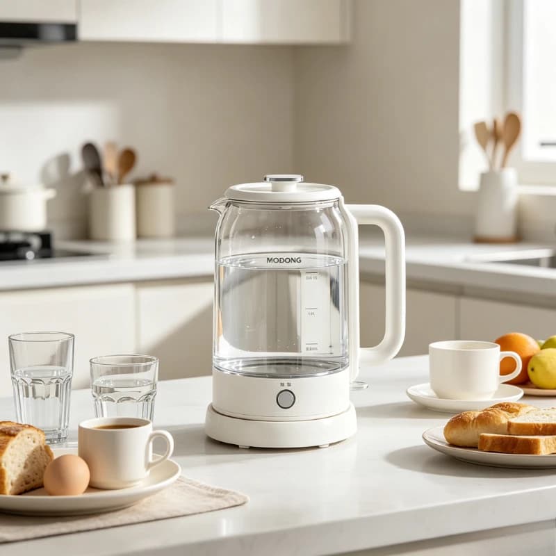 High Power Fast Heating Travel Electric Kettle, Double Wall Glass Insulated Burn-Proof Water Boiler for Home Office Daily Use