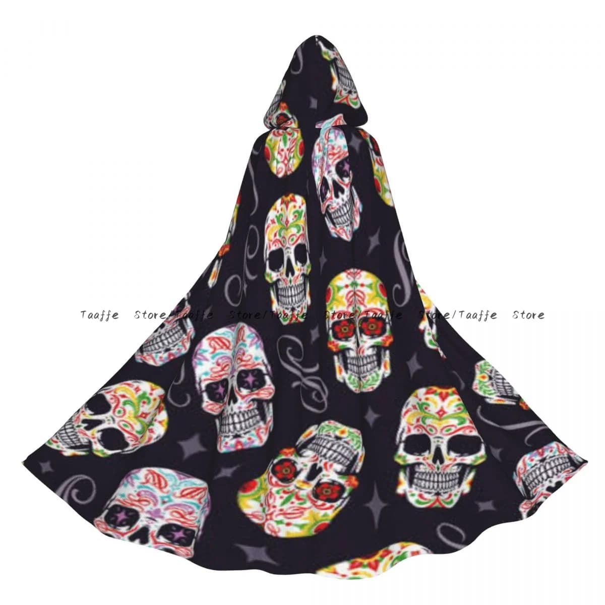 Witch Long Hooded Robe Colorful Sugar Skull Halloween Cloak Cosplay Costumes for Adult