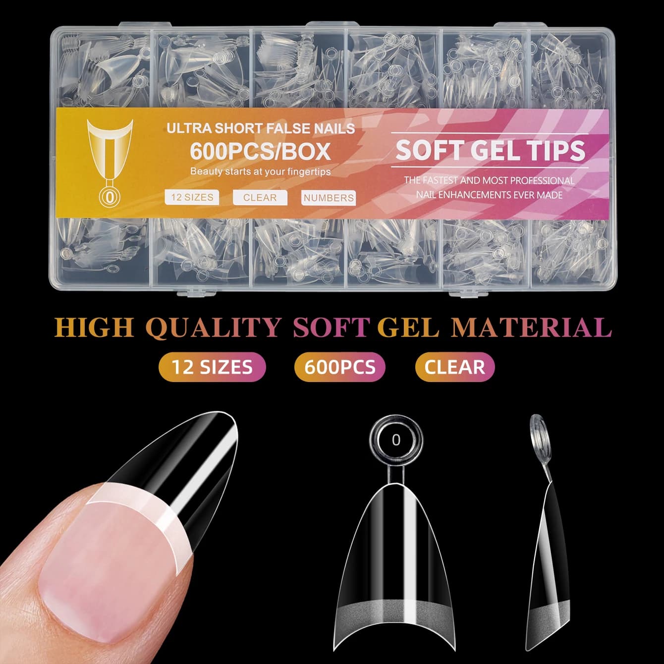 600 pz/scatola Unghie Finte a Mandorla Mezza Copertura, Semilucide, Estensione Unghie Extra Corte, Punte Morbide in Gel a Mandorla per Unghie Piccole