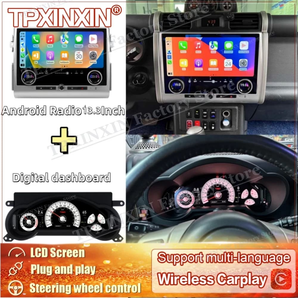 TPMS Auto Gauge Car dashboard +Android Radio For Toyota FJ Cruiser 2008~2023 Digital LCD Cluster Car Digital Dashboard Panel