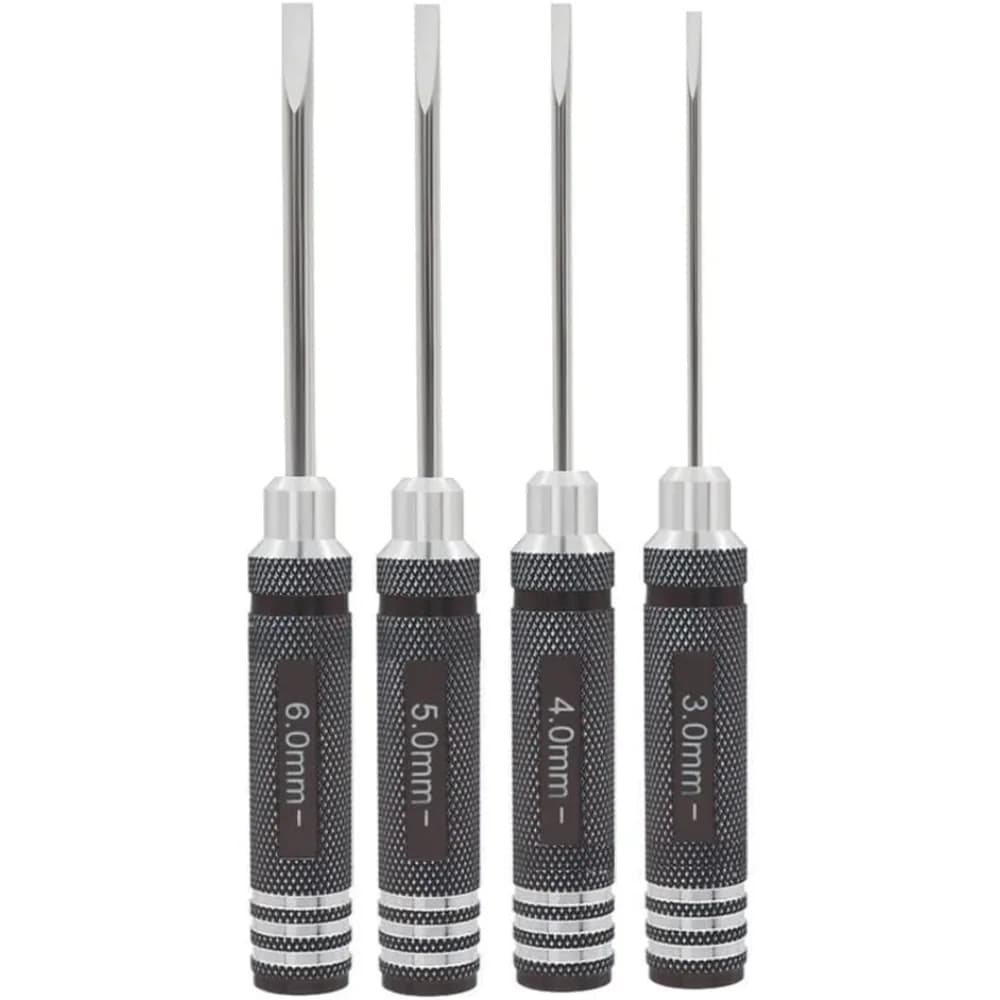 Kit di attrezzi per drone -4 pezzi Set di attrezzi in acciaio per cacciavite a taglio 3.0/4.0/5.0/6.0mm Mini utensili manuali per auto da barca per elicotteri modello RC