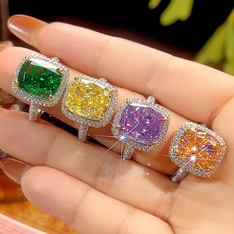 Platinum high-end version ice flower design light luxury chunky square ring 10*12