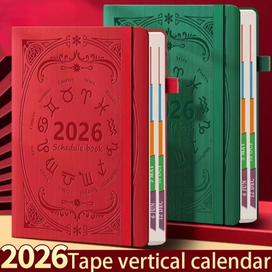 Agenda Portatile A5 2026 in PU Testurizzato, Calendario in Inglese, Blocco Note Creativo, Pianificatore Giornaliero, Promemoria, Calendario da Scrivania