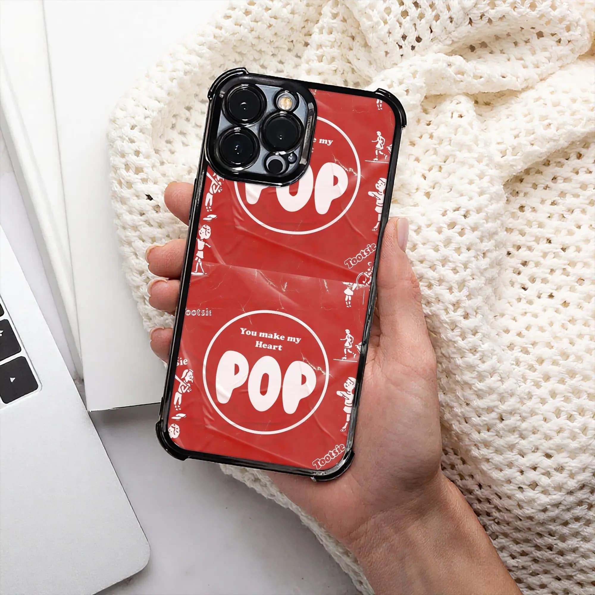 Cover per telefono Red Wrapper You Make My Heart Pop tTootsie Pops con processo di galvanizzazione per iPhone, vari modelli