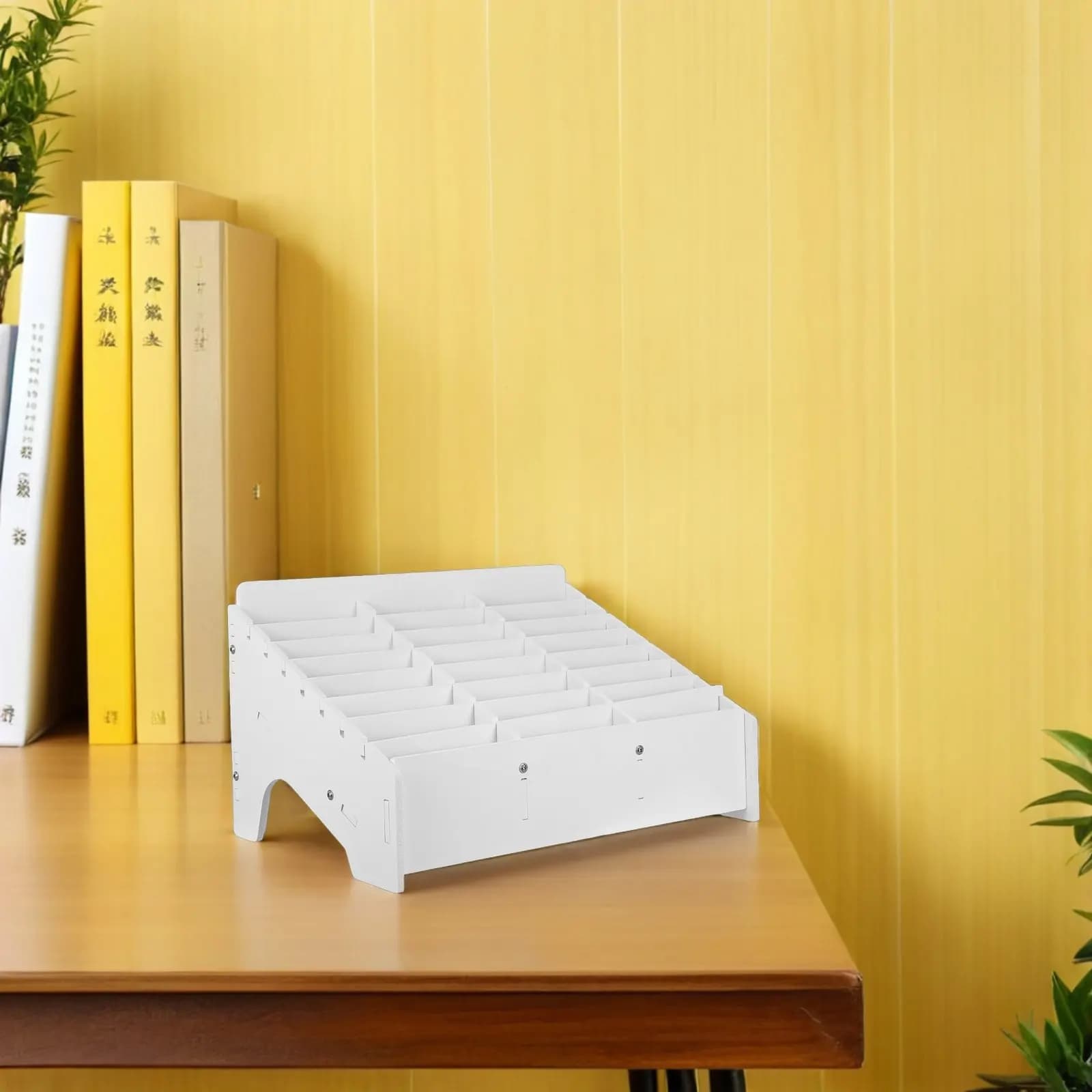 Organizzatore da Scrivania per Telefoni Cellulari con 24 Scomparti, Porta Dispositivi in Legno Rustico per Smartphone, Calcolatrici e Penne