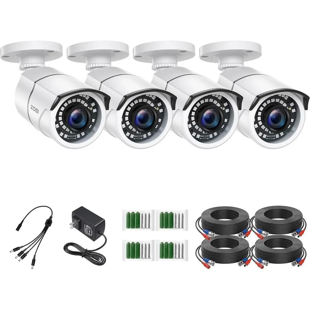 Set di 4 Telecamere di Sicurezza HD-TVI 2MP 1080p con 36 LED, Visione Notturna, Resistenti alle Intemperie per Sorveglianza Interna ed Esterna