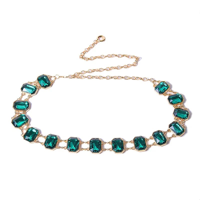 Summer New Women's Belt with Big Emerald Green Rhinestone Waist Chain Belt