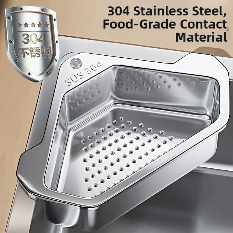 Cestello per Scarico Lavello Cucina, Filtro Rifiuti in Acciaio Inox 304, Design Moderno e Semplice, Nessuna Foratura Richiesta, Supporto per Scarico