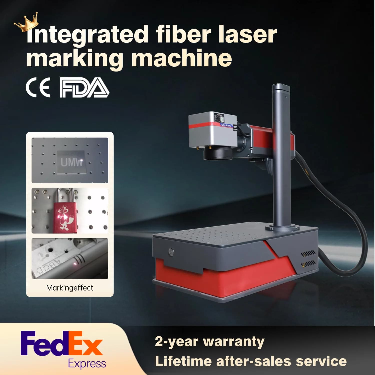 UMW 30W Fiber Laser Marking Machine, 300mm High Precision Engraver for Metal Engraving with Rotating Function, Integrated Design