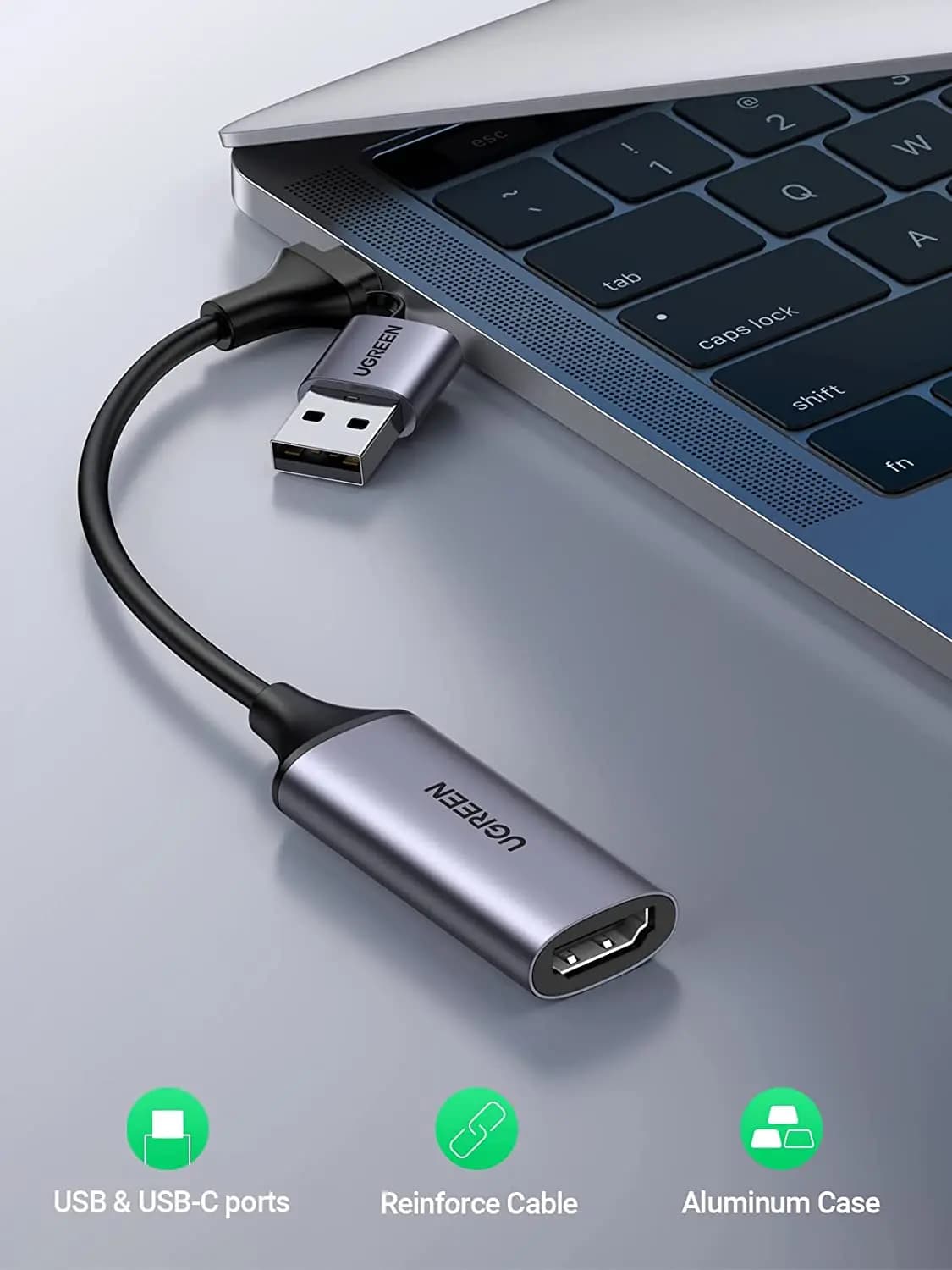 Scheda di acquisizione video UGREEN Scheda di acquisizione 4K HD-MI a USB-A/USB-C HD-MI Full HD 1080P USB 2.0 Acquisizione video e registrazione audio