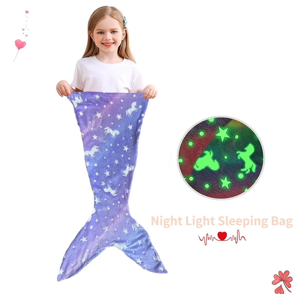 Sleeping Bag Costume Glow in The Dark Mermaid Tail Cosplay for Girls Soft Fleece Flannel Cozy Blanket Fantasy Style Cute