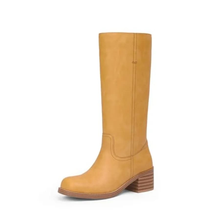 Adolilove Mid Calf Boots for Women Chunky Block Low Heel Square Toe Comfortable Casual Trendy Stylish Boots