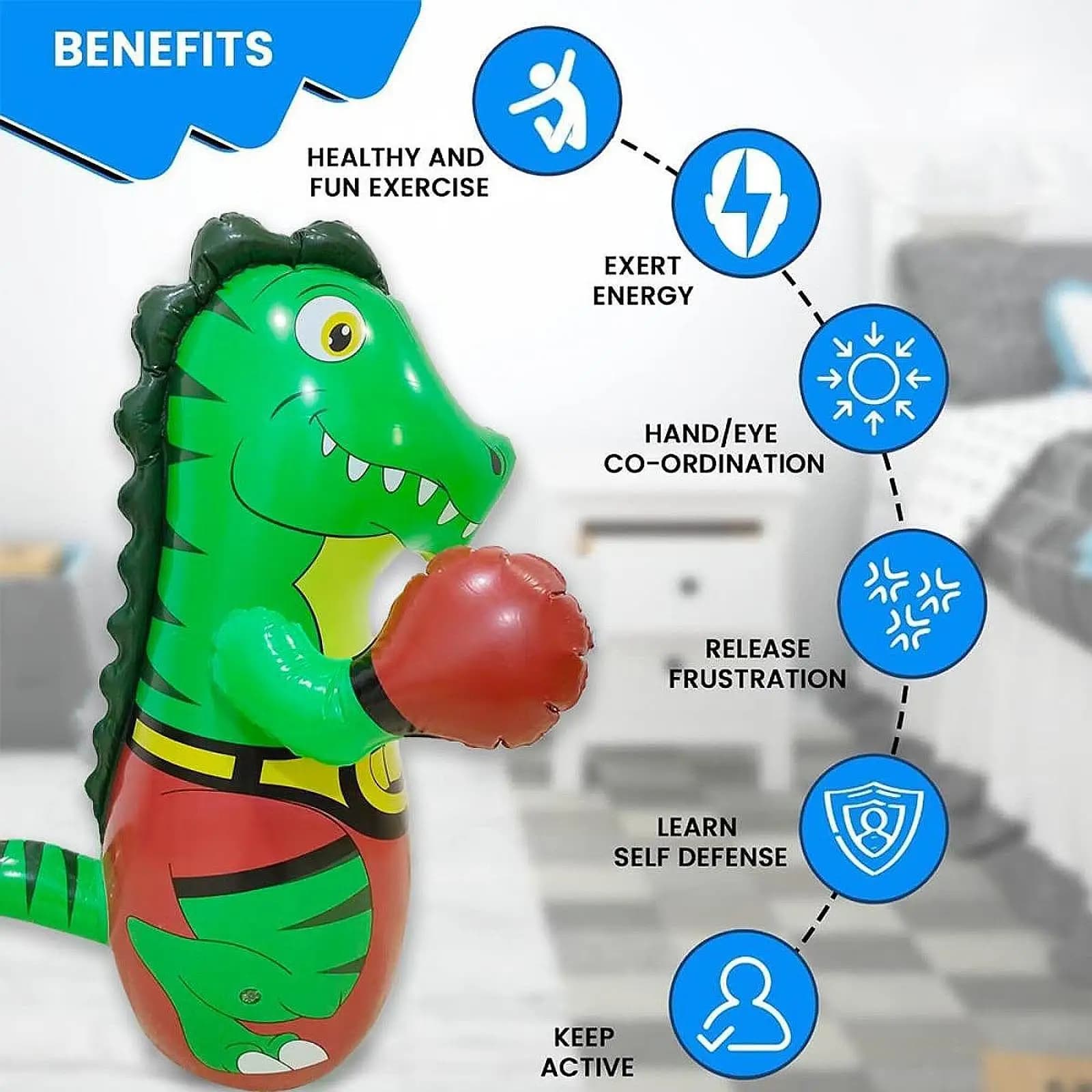 Inflatable training device for boxing sack with dinosaur for boxing, karate, Taekwondo