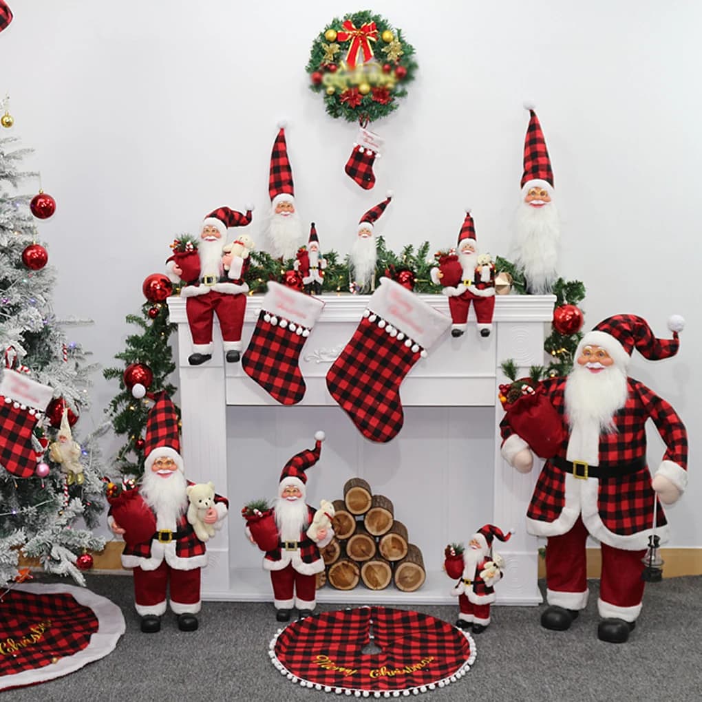 Bambola in piedi Natale Babbo Natale Plaid Abbigliamento Decorazione Festa Festival Atmosfera Ornamento artigianale, Nero e rosso