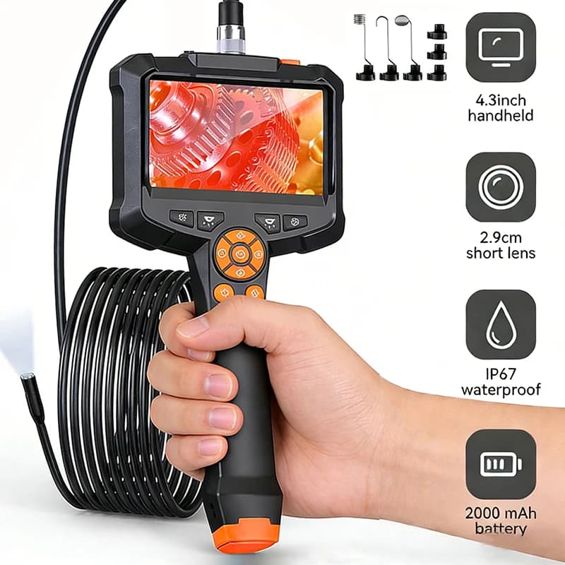 Industrial Portable Endoscopic Camera with 4.3 IPS Screen HD1080p, Car Inspection Boroscope, IP67 Waterproof Snake Camera for Auto
