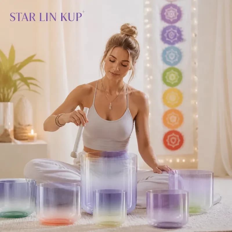 STAR LIN KUP 7 Chakra Lavender Clear Quartz Crystal Singing Bowl with Mallet for Sound Healing Therapy Meditation Yoga