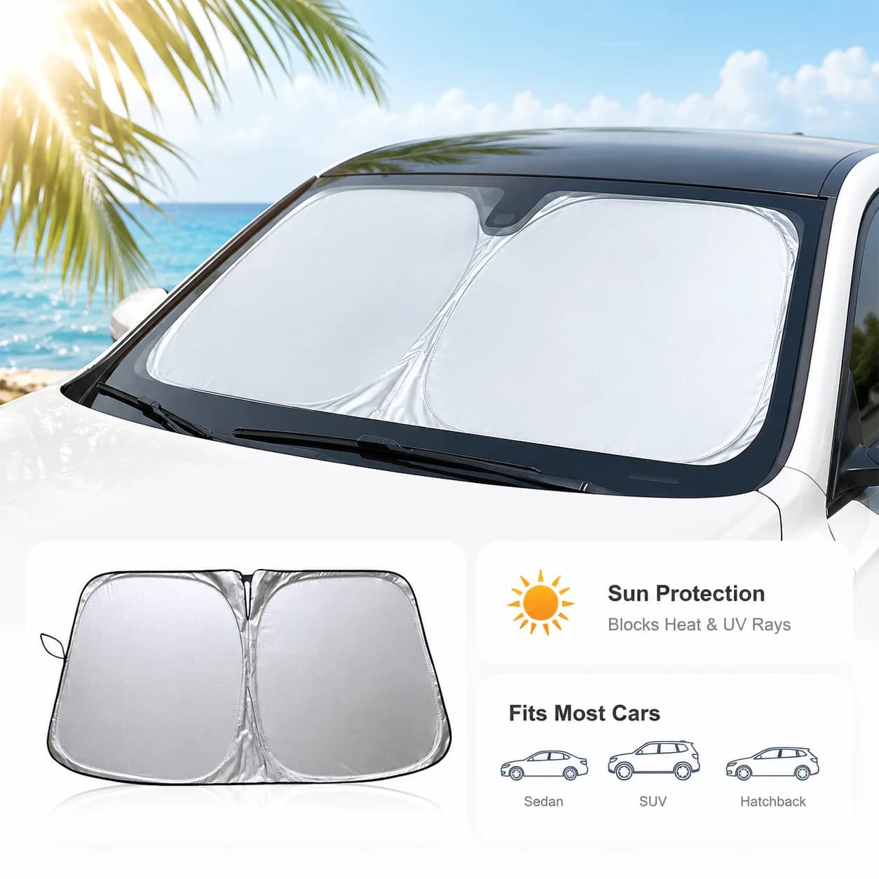 Windshield Sunshade for Car Titanium Silver Foldable Heat Insulation Cover with Storage Pouch for SUV Sedan MPV Summer Parking