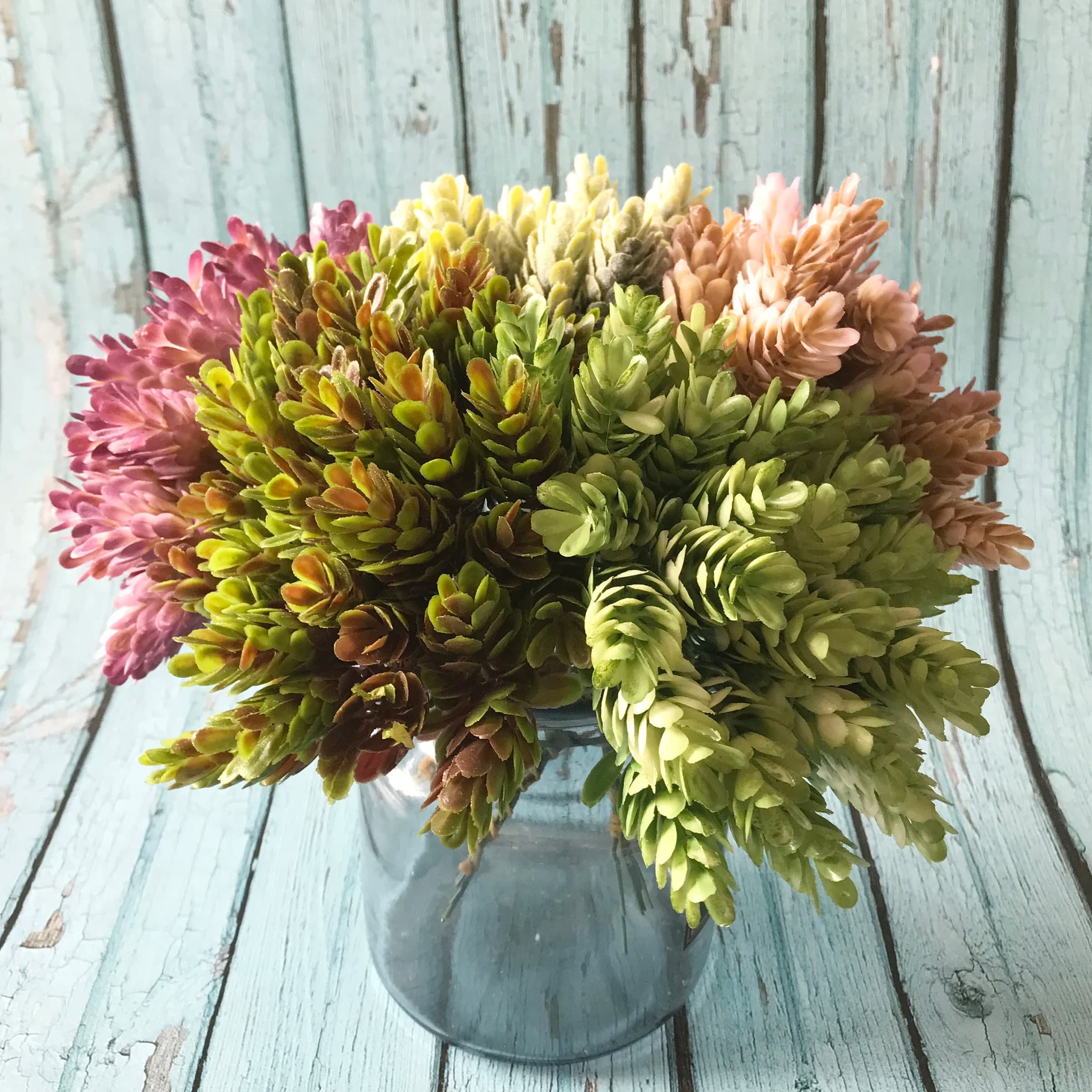 30pcs/1 bundle Simulation Green Plant cheap Artificial plastic Flower for Home table Decorative wedding diy Candy gift box