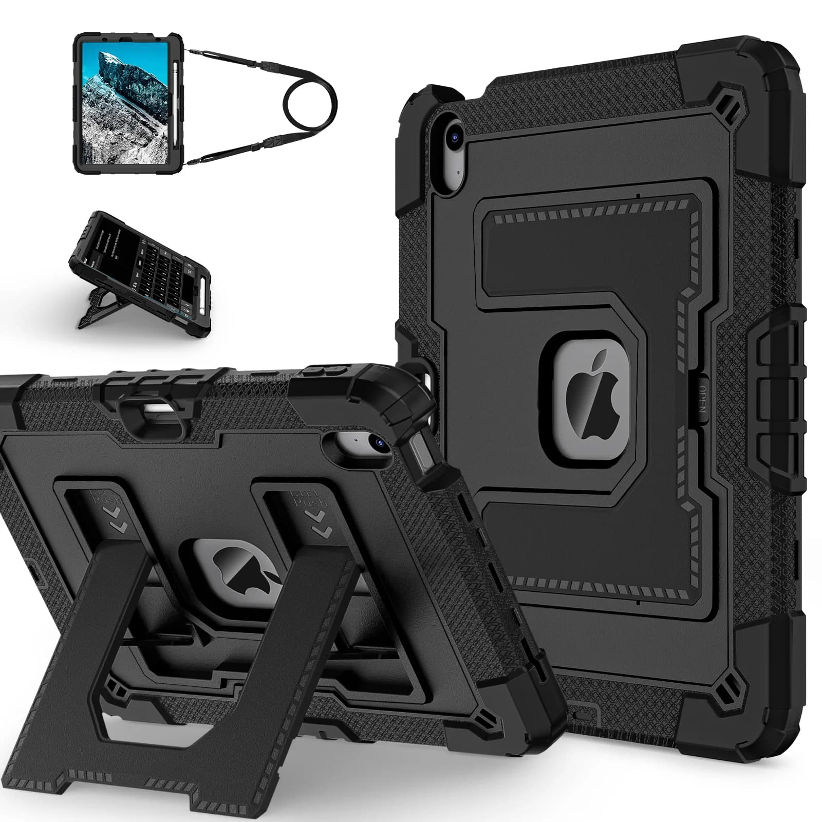 Hybrid Protective Tablet Case for IPad Air 11 13 Air8 M4 2026 IPad12th 11/10th A19 Mini6/7 with Pencil Holder Stand Rugged Cover
