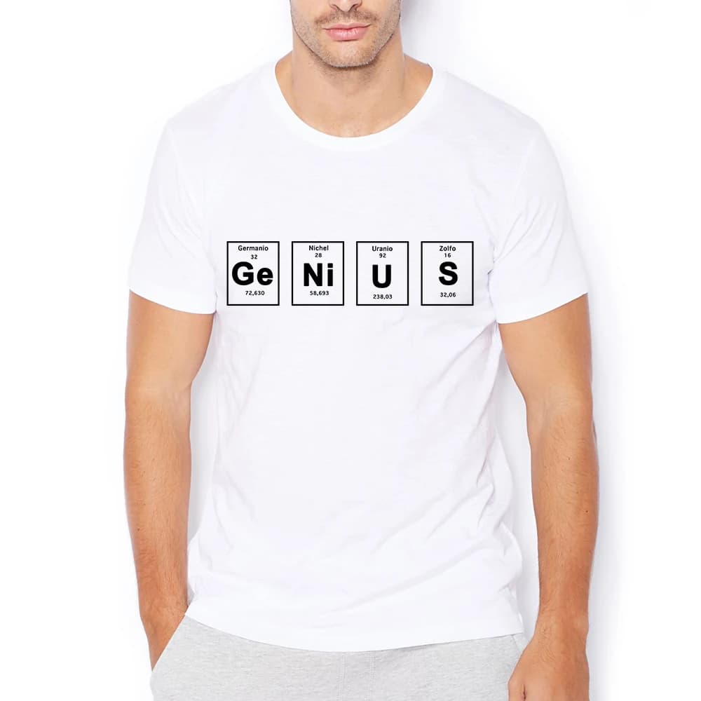 Element Periodic Table Design,Letter BEAUTY GENIUS Funny Geek Tshirt,Men White Casual O-neck Breathable Print T-Shirt,Unisex Tee