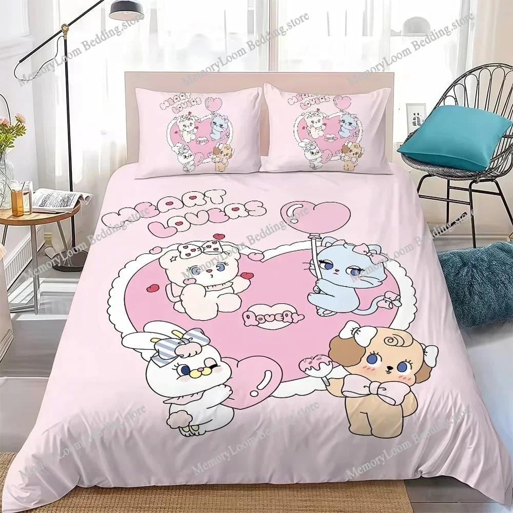 Cute M-Momorei-Cartoon Duvet Cover Set Home Style Bedding Soft Laundry Cotton Bed Student Dormitory Gift Home Textileextile029