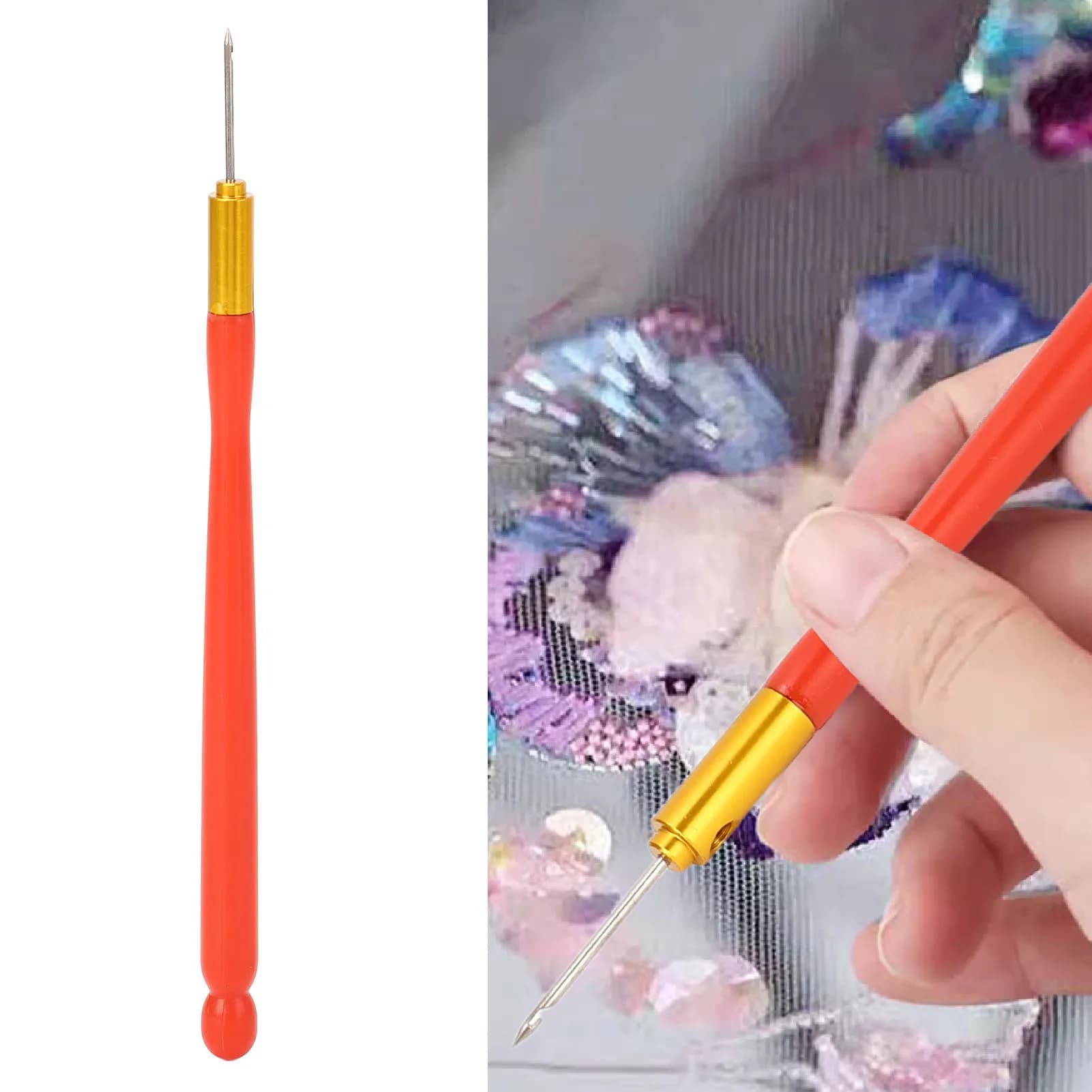 Embroidery Crochet Hook Plastic Handle Multifunctional Crochet Embroidery Beading Tool Red Handle