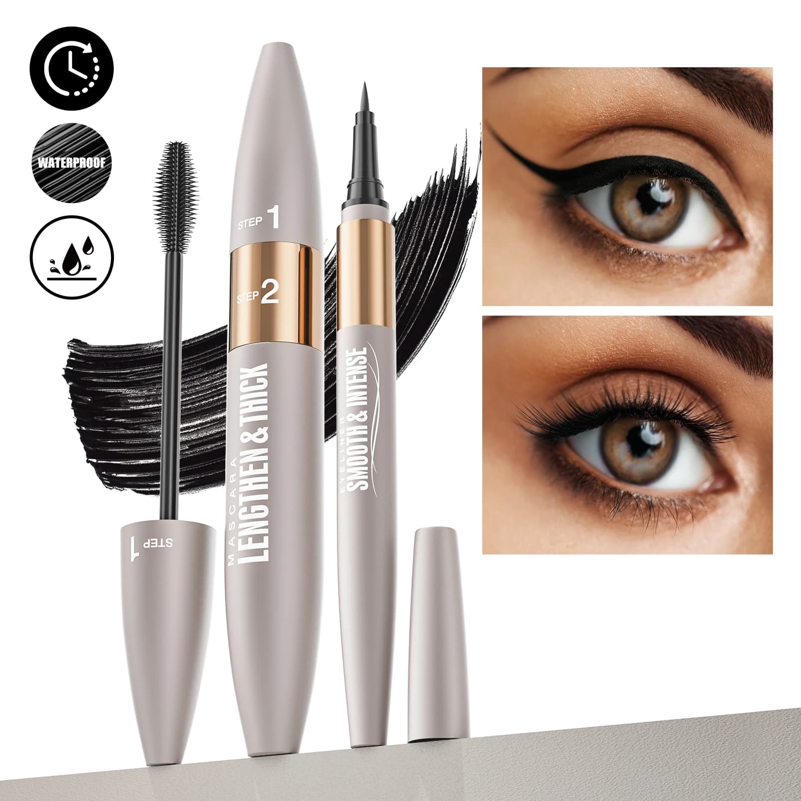Cosmetics Set: Liquid Eyeliner, Waterproof 4D Mascara, Moisturizing Mascara, Eyebrow Matit, Eyebrow Mascara, Eyewear Makeup