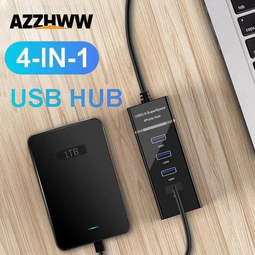 Hub USB 3.0 a 4 porte, splitter/distributore dati USB per laptop, PC, MacBook, Mac Pro, Mac mini, iMac, Surface Pro e altri dispositivi USB
