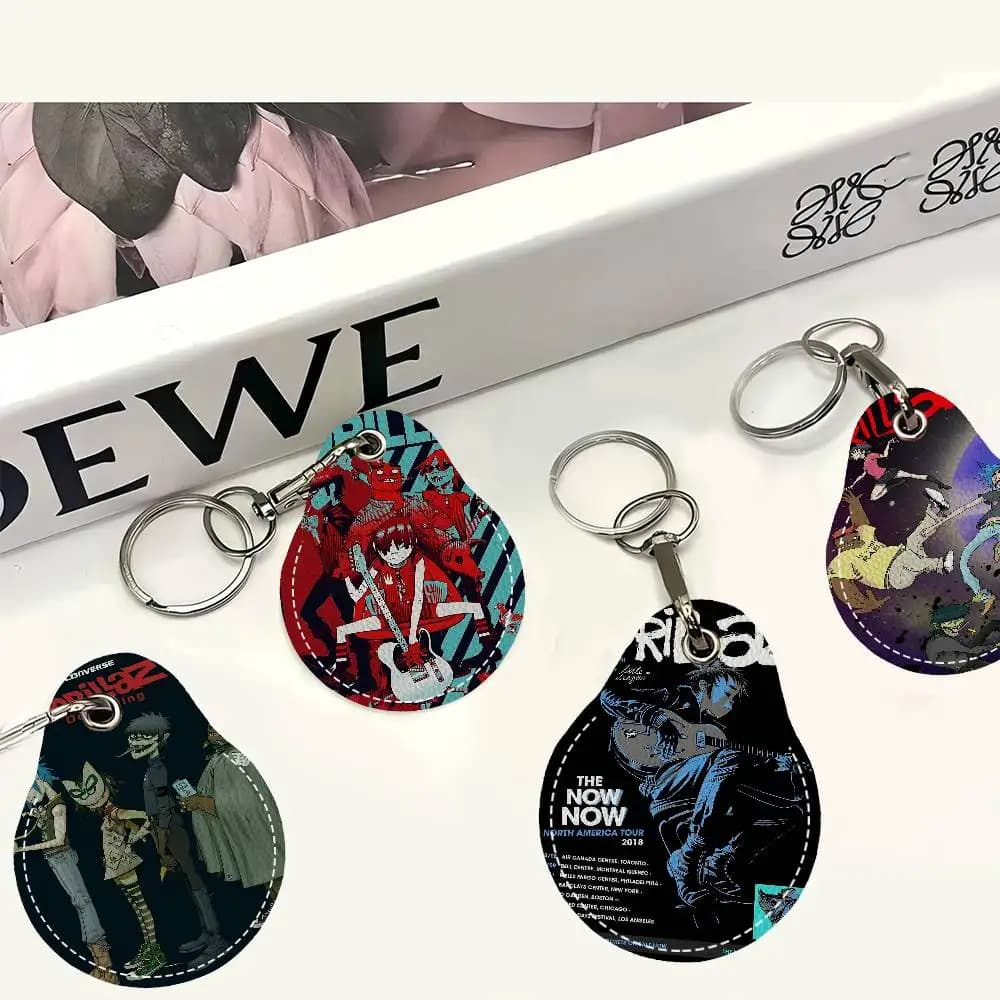 Retro Music Gorillaz Fashion Key PU Water Shaped Keychain Keychain for women's car Keychain for home Bag with Car Pendant Gift