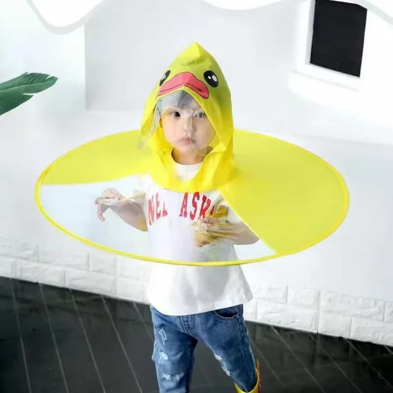 Duck-Shaped Umbrella Hat - Open/Close, Foldable Raincoat-like Poncho with Umbrella, Cute Yellow Duck Design for Fishing, Camping